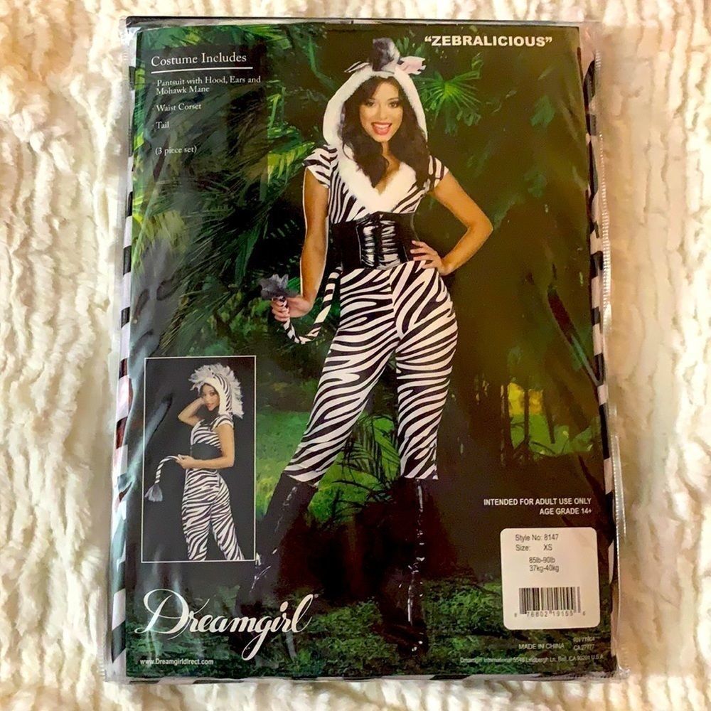 Dreamgirl Zebra-Print Catsuit Costume in Black and White